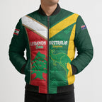 Custom Rugby Australia and Lebanon Bomber Puffer Jacket Aussie Kangaroos Cedars Together