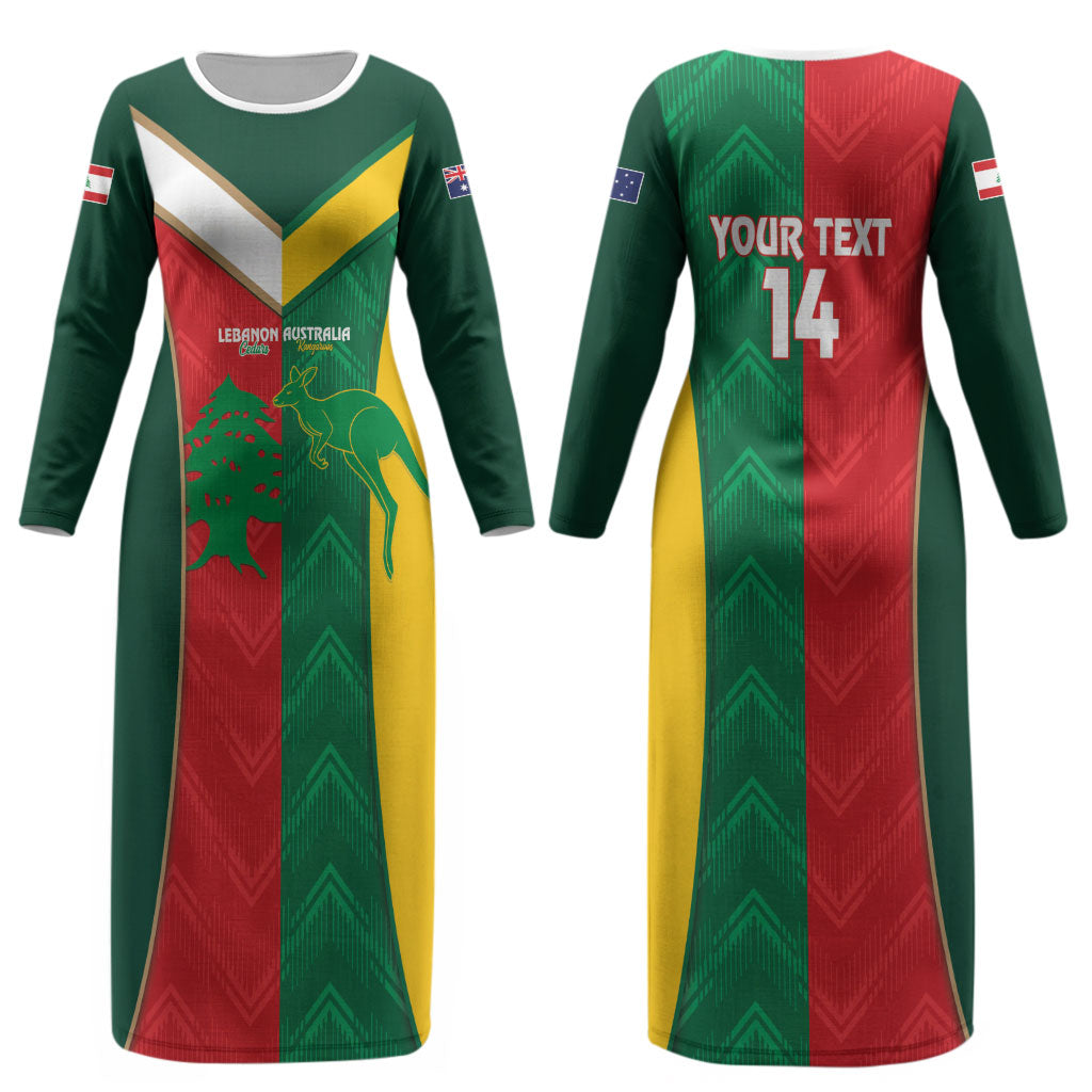 Custom Rugby Australia and Lebanon Couples Matching Long Sleeve Bodycon Dress and Hawaiian Shirt Aussie Kangaroos Cedars Together