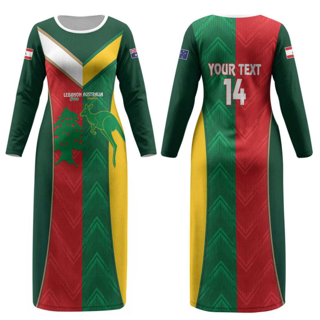 Custom Rugby Australia and Lebanon Couples Matching Long Sleeve Bodycon Dress and Long Sleeve Button Shirt Aussie Kangaroos Cedars Together