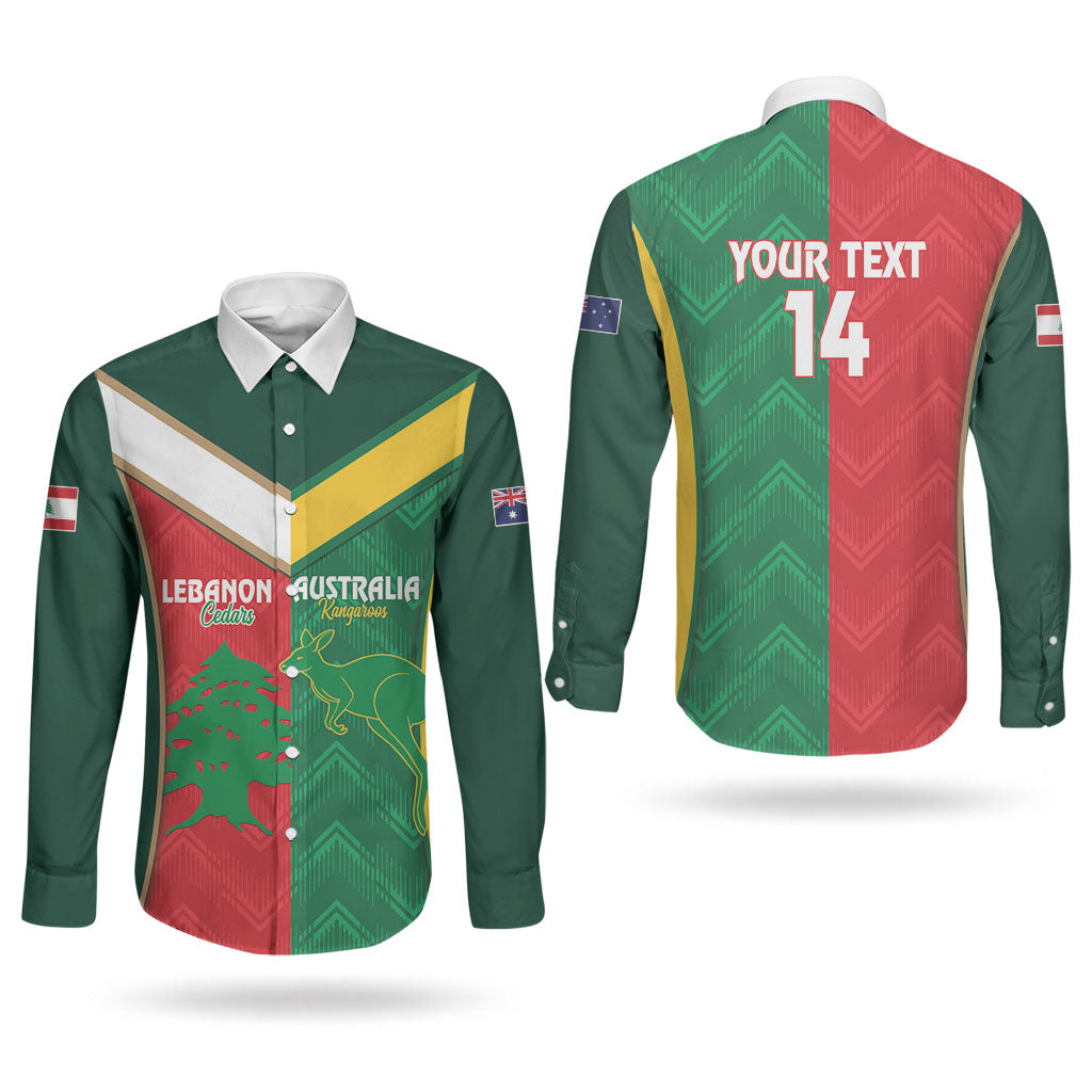 Custom Rugby Australia and Lebanon Couples Matching Off Shoulder Maxi Dress and Long Sleeve Button Shirt Aussie Kangaroos Cedars Together