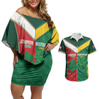 Custom Rugby Australia and Lebanon Couples Matching Off Shoulder Short Dress and Hawaiian Shirt Aussie Kangaroos Cedars Together