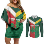 Custom Rugby Australia and Lebanon Couples Matching Off Shoulder Short Dress and Long Sleeve Button Shirt Aussie Kangaroos Cedars Together