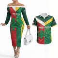 Custom Rugby Australia and Lebanon Couples Matching Off The Shoulder Long Sleeve Dress and Hawaiian Shirt Aussie Kangaroos Cedars Together
