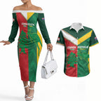 Custom Rugby Australia and Lebanon Couples Matching Off The Shoulder Long Sleeve Dress and Hawaiian Shirt Aussie Kangaroos Cedars Together