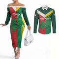 Custom Rugby Australia and Lebanon Couples Matching Off The Shoulder Long Sleeve Dress and Long Sleeve Button Shirt Aussie Kangaroos Cedars Together