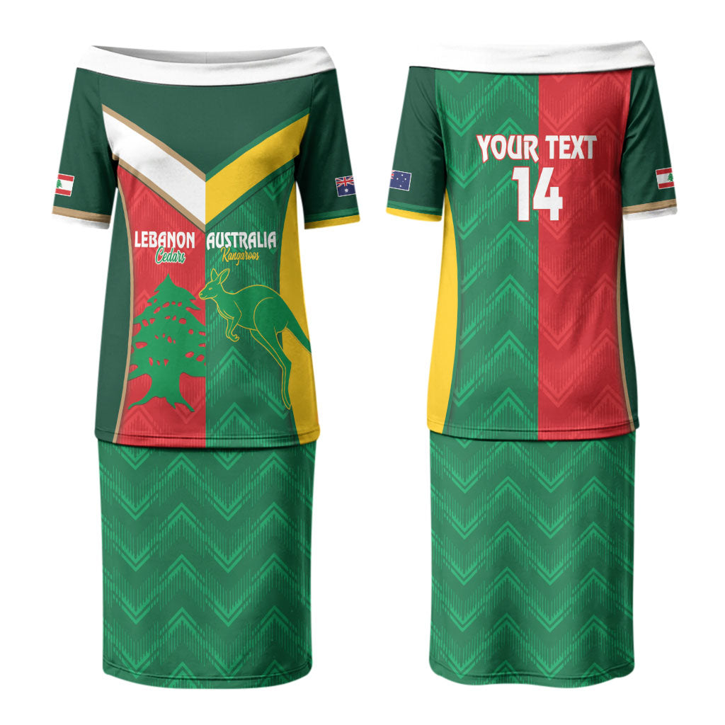 Custom Rugby Australia and Lebanon Couples Matching Puletasi and Hawaiian Shirt Aussie Kangaroos Cedars Together