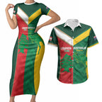 Custom Rugby Australia and Lebanon Couples Matching Short Sleeve Bodycon Dress and Hawaiian Shirt Aussie Kangaroos Cedars Together