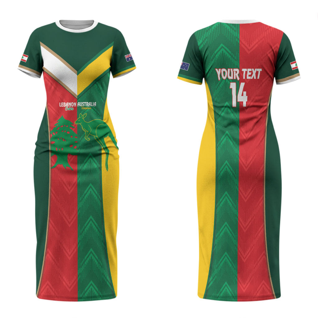 Custom Rugby Australia and Lebanon Couples Matching Short Sleeve Bodycon Dress and Long Sleeve Button Shirt Aussie Kangaroos Cedars Together