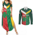 Custom Rugby Australia and Lebanon Couples Matching Summer Maxi Dress and Long Sleeve Button Shirt Aussie Kangaroos Cedars Together
