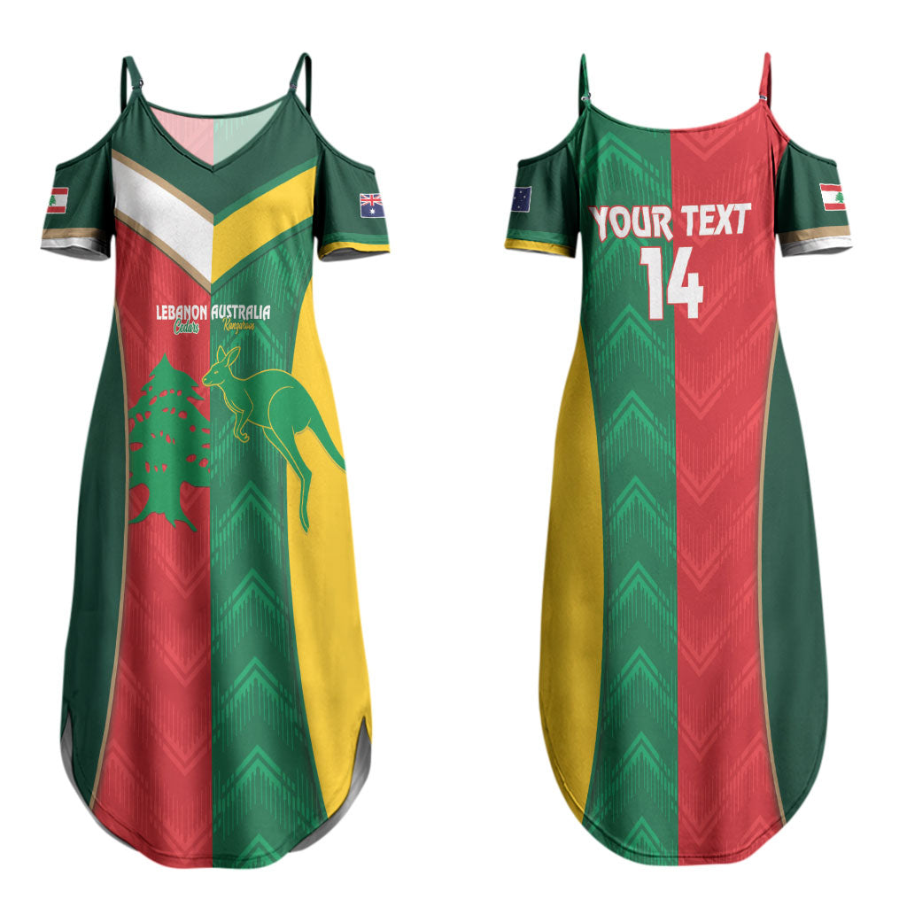Custom Rugby Australia and Lebanon Couples Matching Summer Maxi Dress and Long Sleeve Button Shirt Aussie Kangaroos Cedars Together