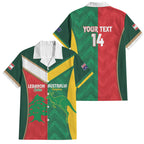Custom Rugby Australia and Lebanon Family Matching Short Sleeve Bodycon Dress and Hawaiian Shirt Aussie Kangaroos Cedars Together