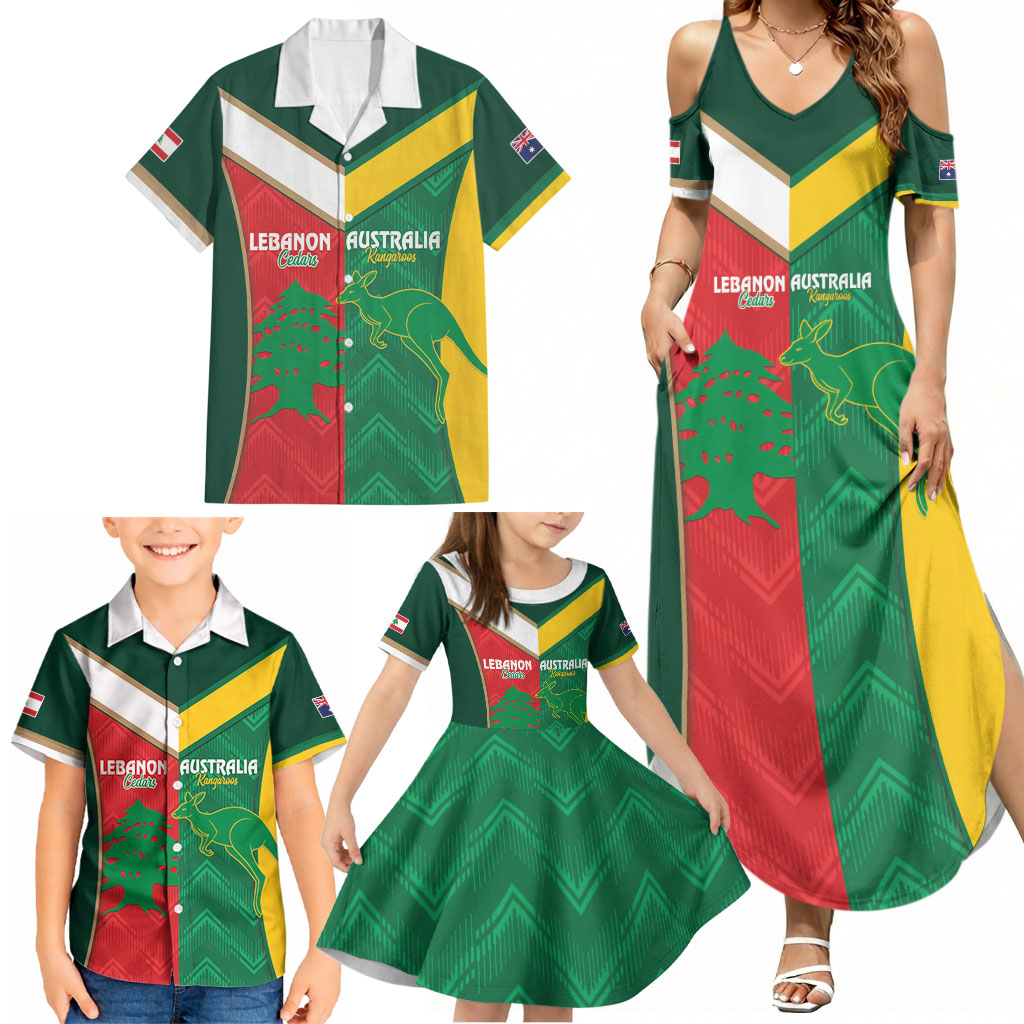 Custom Rugby Australia and Lebanon Family Matching Summer Maxi Dress and Hawaiian Shirt Aussie Kangaroos Cedars Together