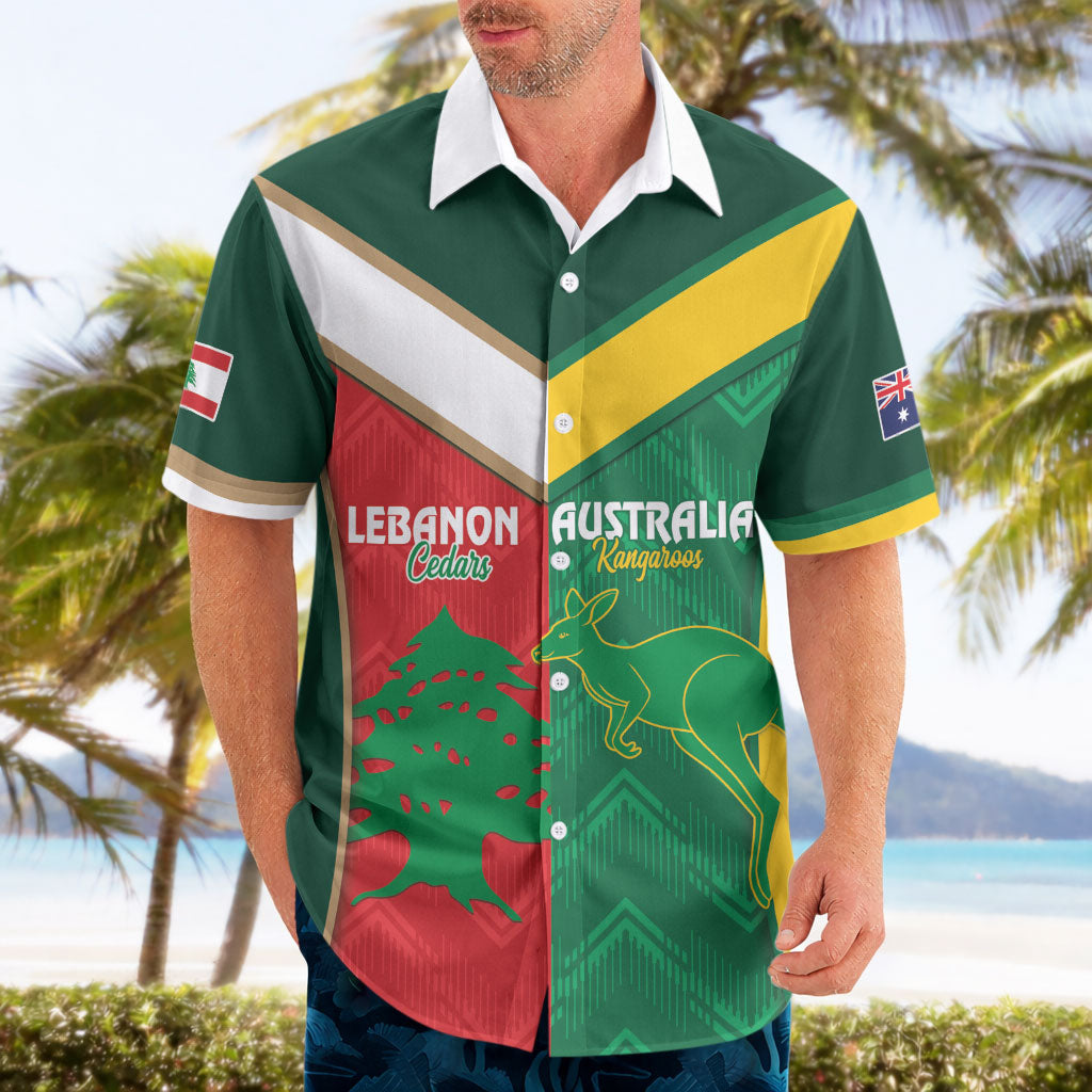Custom Rugby Australia and Lebanon Hawaiian Shirt Aussie Kangaroos Cedars Together