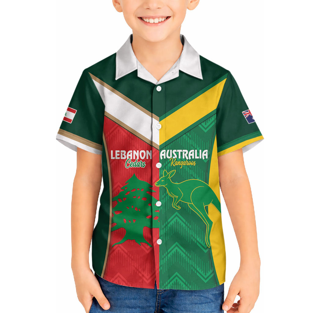 Custom Rugby Australia and Lebanon Hawaiian Shirt Aussie Kangaroos Cedars Together
