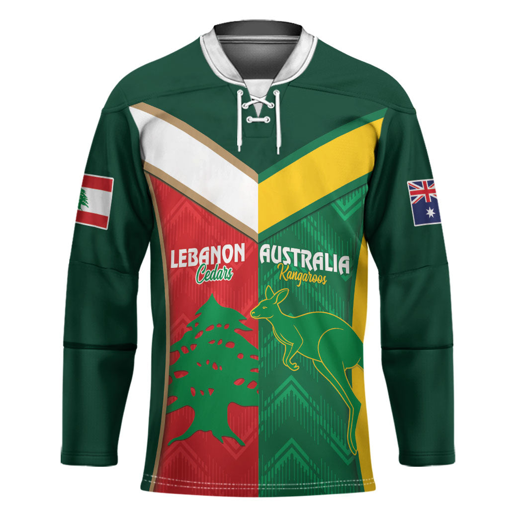 Custom Rugby Australia and Lebanon Hockey Jersey Aussie Kangaroos Cedars Together