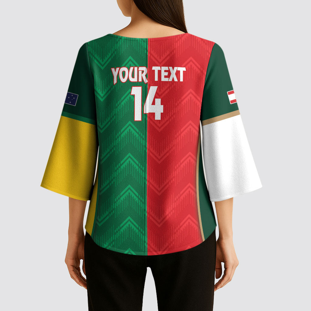 Custom Rugby Australia and Lebanon Kimono Sleeve Blouse Aussie Kangaroos Cedars Together