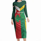 Custom Rugby Australia and Lebanon Long Sleeve Bodycon Dress Aussie Kangaroos Cedars Together