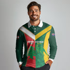 Custom Rugby Australia and Lebanon Long Sleeve Polo Shirt Aussie Kangaroos Cedars Together