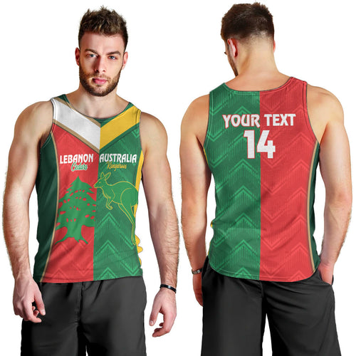 Custom Rugby Australia and Lebanon Men Tank Top Aussie Kangaroos Cedars Together