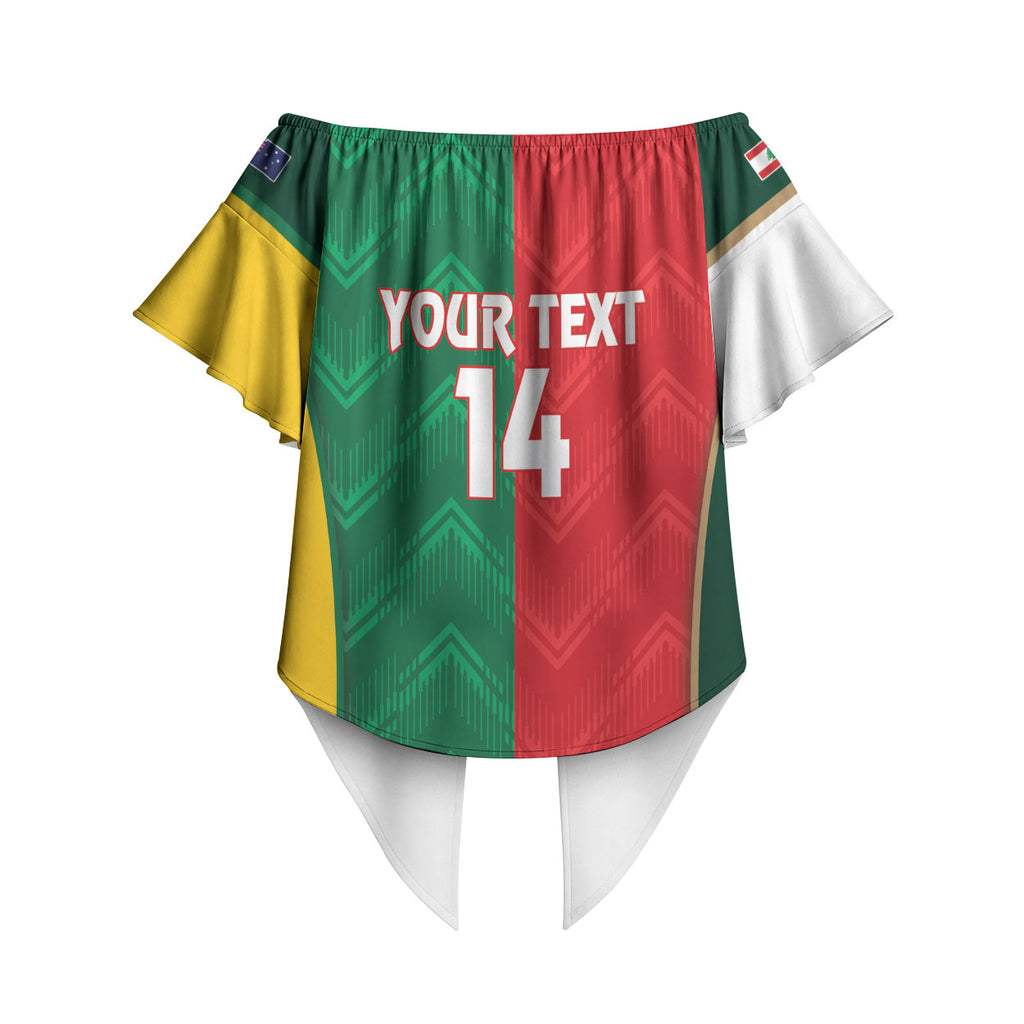 Custom Rugby Australia and Lebanon Off Shoulder Wrap Waist Top Aussie Kangaroos Cedars Together
