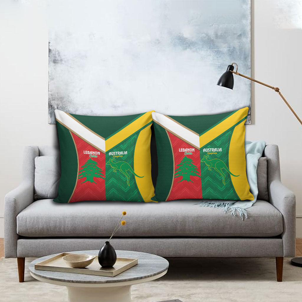 Rugby Australia and Lebanon Pillow Cover Aussie Kangaroos Cedars Together