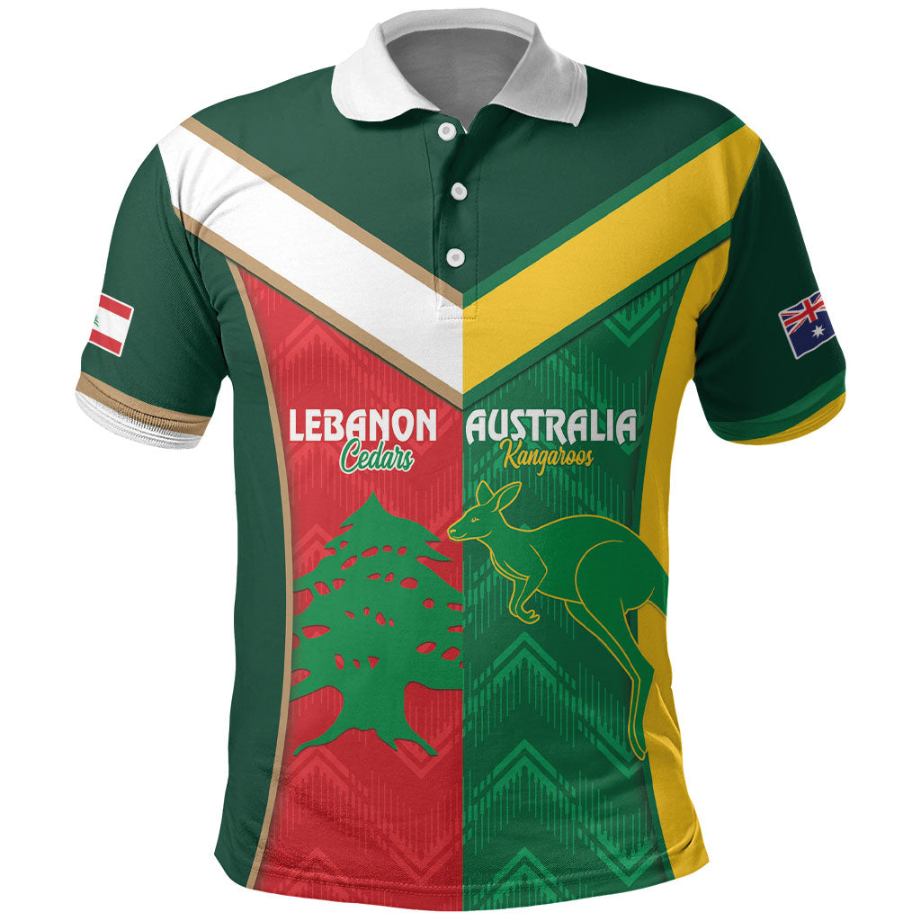 Custom Rugby Australia and Lebanon Polo Shirt Aussie Kangaroos Cedars Together