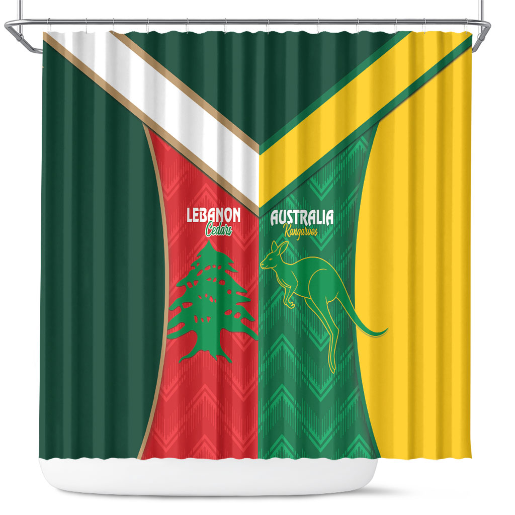 Rugby Australia and Lebanon Shower Curtain Aussie Kangaroos Cedars Together