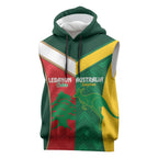 Custom Rugby Australia and Lebanon Sleeveless Hoodie Aussie Kangaroos Cedars Together