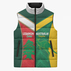 Custom Rugby Australia and Lebanon Sleeveless Puffer Jacket Aussie Kangaroos Cedars Together