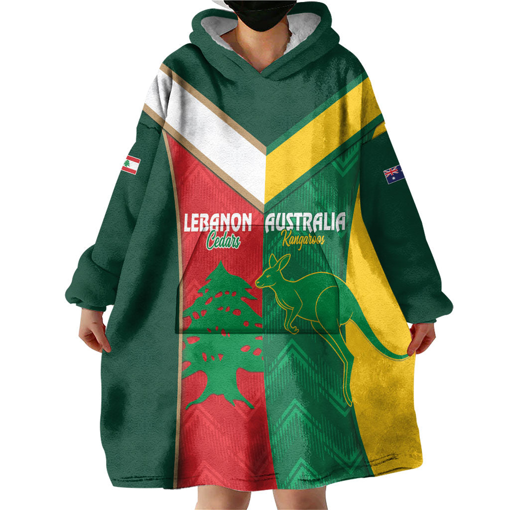 Custom Rugby Australia and Lebanon Wearable Blanket Hoodie Aussie Kangaroos Cedars Together