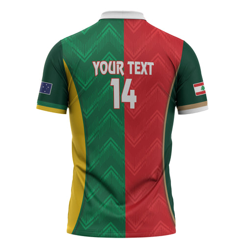 Custom Rugby Australia and Lebanon Zipper Polo Shirt Aussie Kangaroos Cedars Together