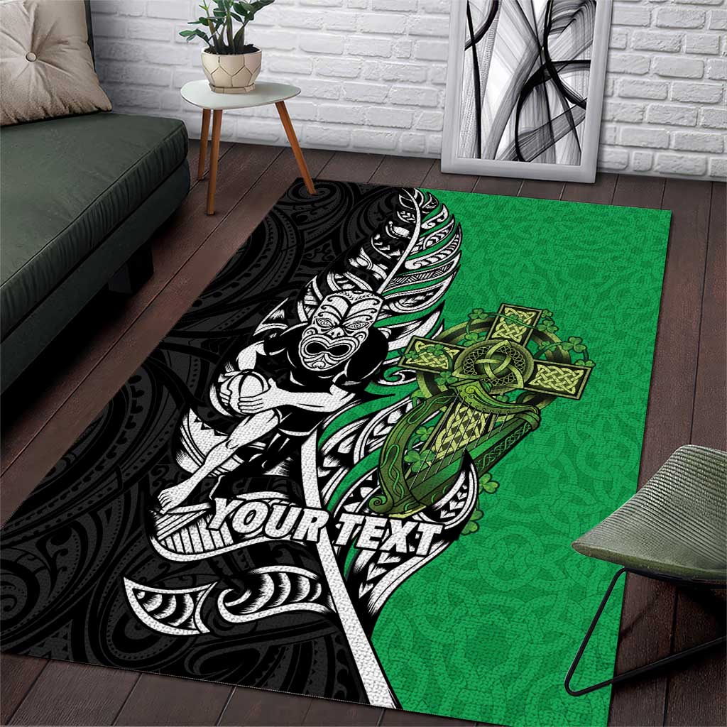 New Zealand and Ireland Rugby Custom Area Rug Maori Tiki Fern Irish Celtic Cross - Aussie Hoodie