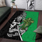 New Zealand and Ireland Rugby Custom Area Rug Maori Tiki Fern Irish Celtic Cross - Aussie Hoodie