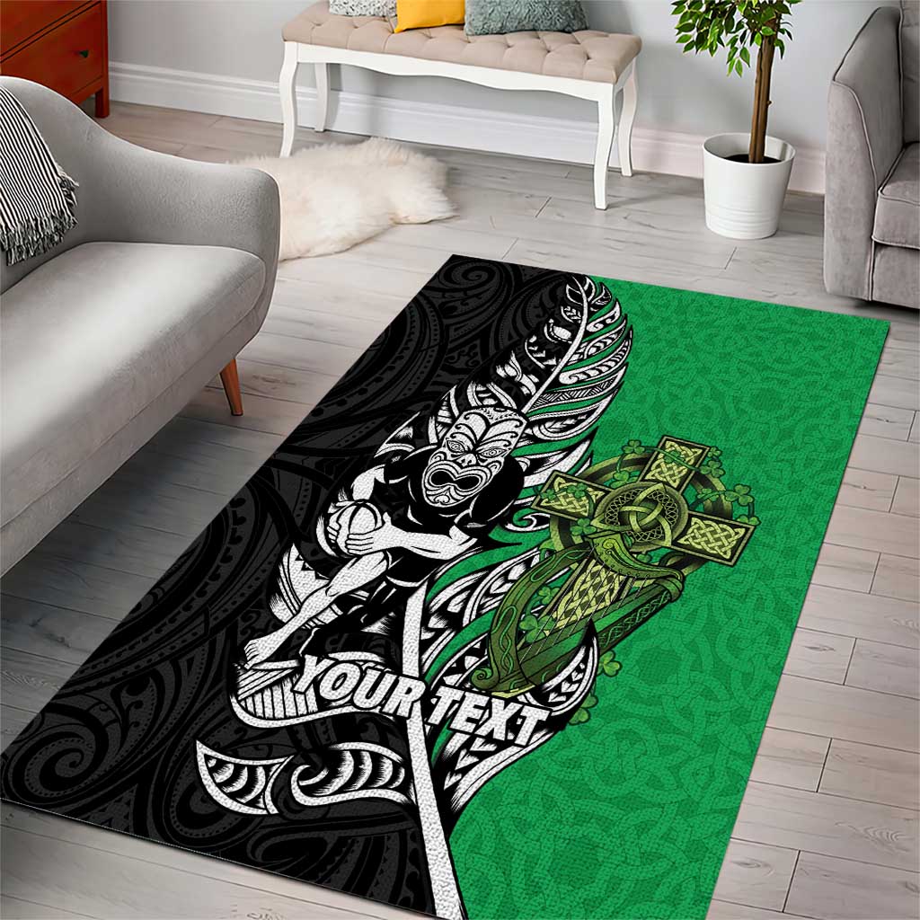 New Zealand and Ireland Rugby Custom Area Rug Maori Tiki Fern Irish Celtic Cross - Aussie Hoodie