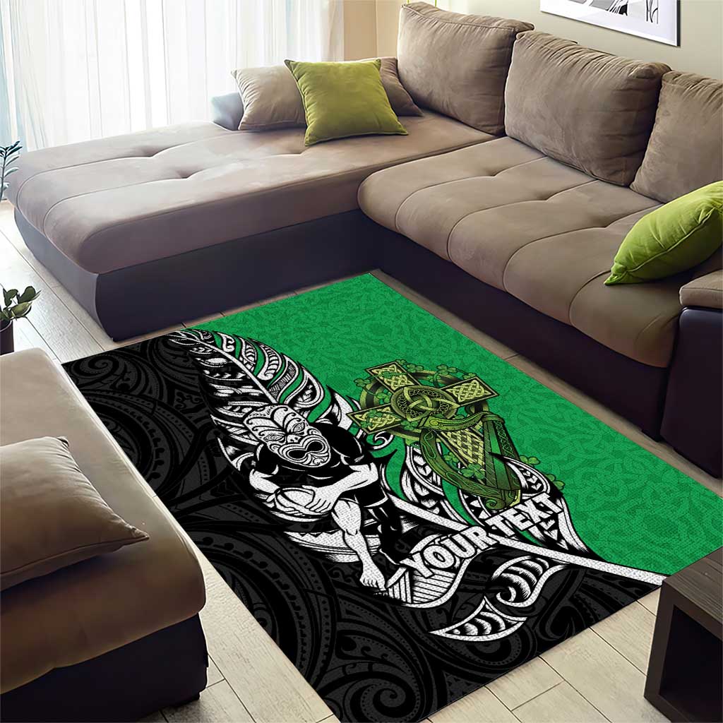 New Zealand and Ireland Rugby Custom Area Rug Maori Tiki Fern Irish Celtic Cross - Aussie Hoodie