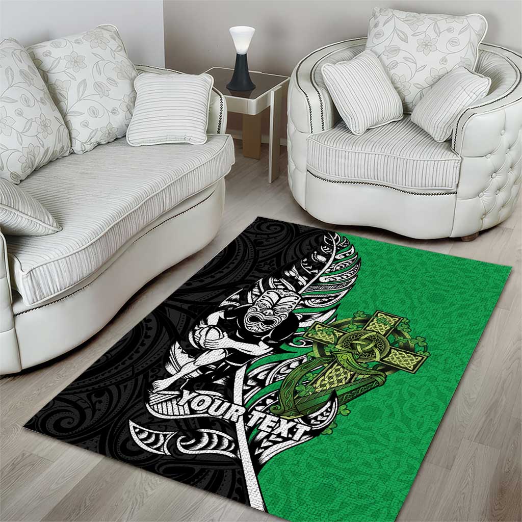 New Zealand and Ireland Rugby Custom Area Rug Maori Tiki Fern Irish Celtic Cross - Aussie Hoodie