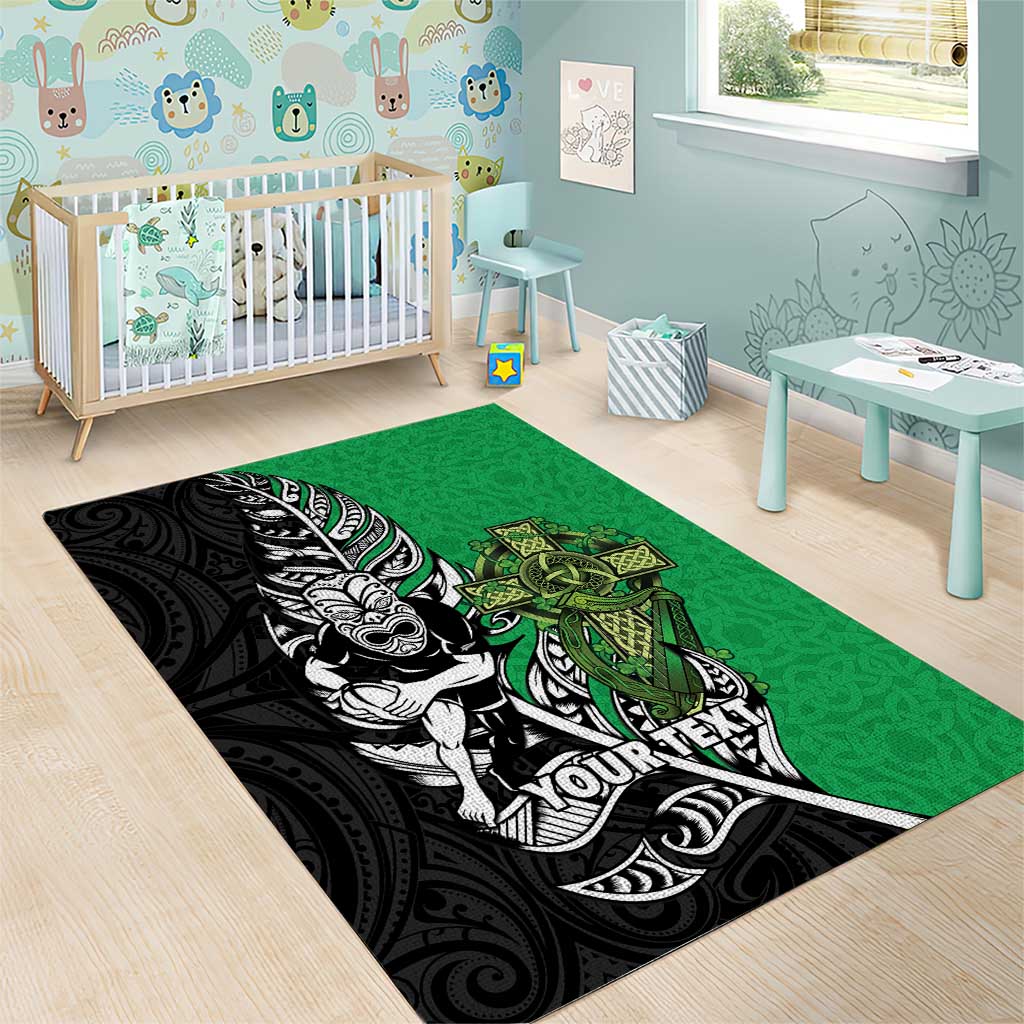 New Zealand and Ireland Rugby Custom Area Rug Maori Tiki Fern Irish Celtic Cross - Aussie Hoodie