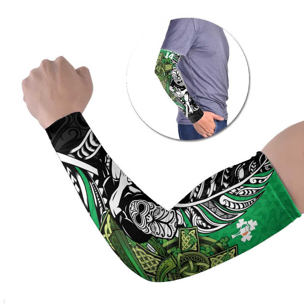 New Zealand and Ireland Rugby Custom Arm Sleeves Maori Tiki Fern Irish Celtic Cross - Aussie Hoodie