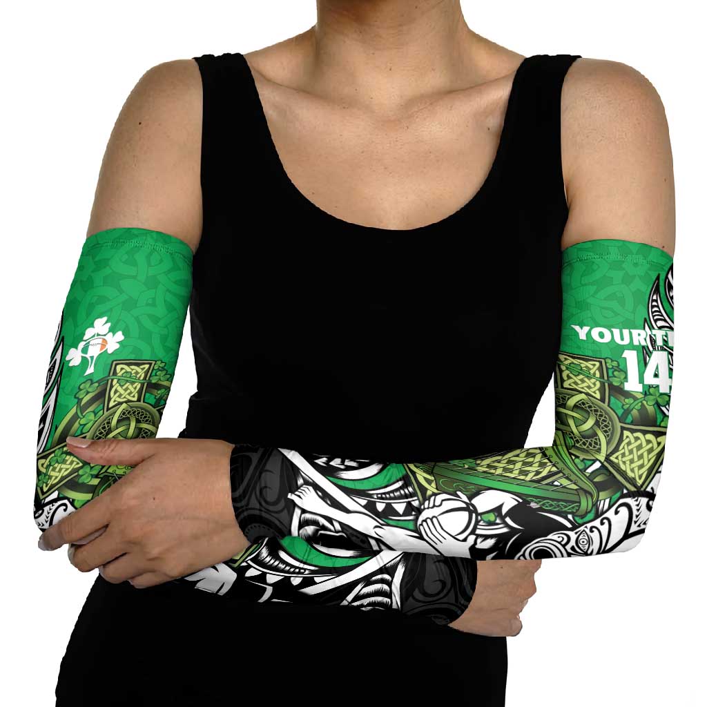 New Zealand and Ireland Rugby Custom Arm Sleeves Maori Tiki Fern Irish Celtic Cross - Aussie Hoodie