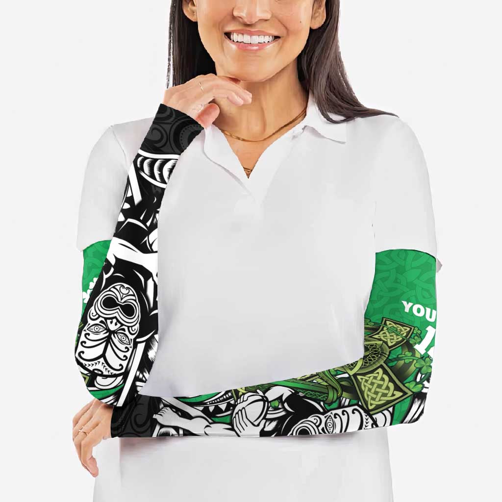 New Zealand and Ireland Rugby Custom Arm Sleeves Maori Tiki Fern Irish Celtic Cross - Aussie Hoodie