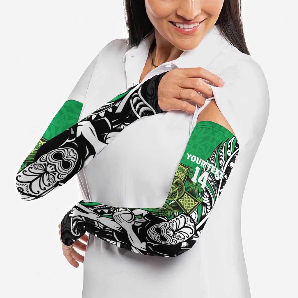 New Zealand and Ireland Rugby Custom Arm Sleeves Maori Tiki Fern Irish Celtic Cross - Aussie Hoodie