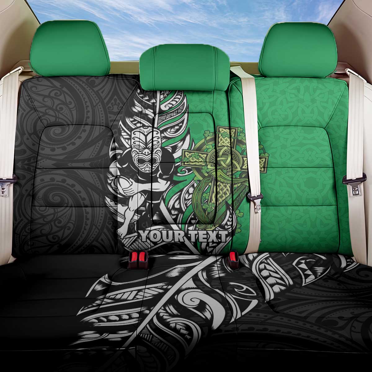 New Zealand and Ireland Rugby Custom Back Car Seat Cover Maori Tiki Fern Irish Celtic Cross - Aussie Hoodie