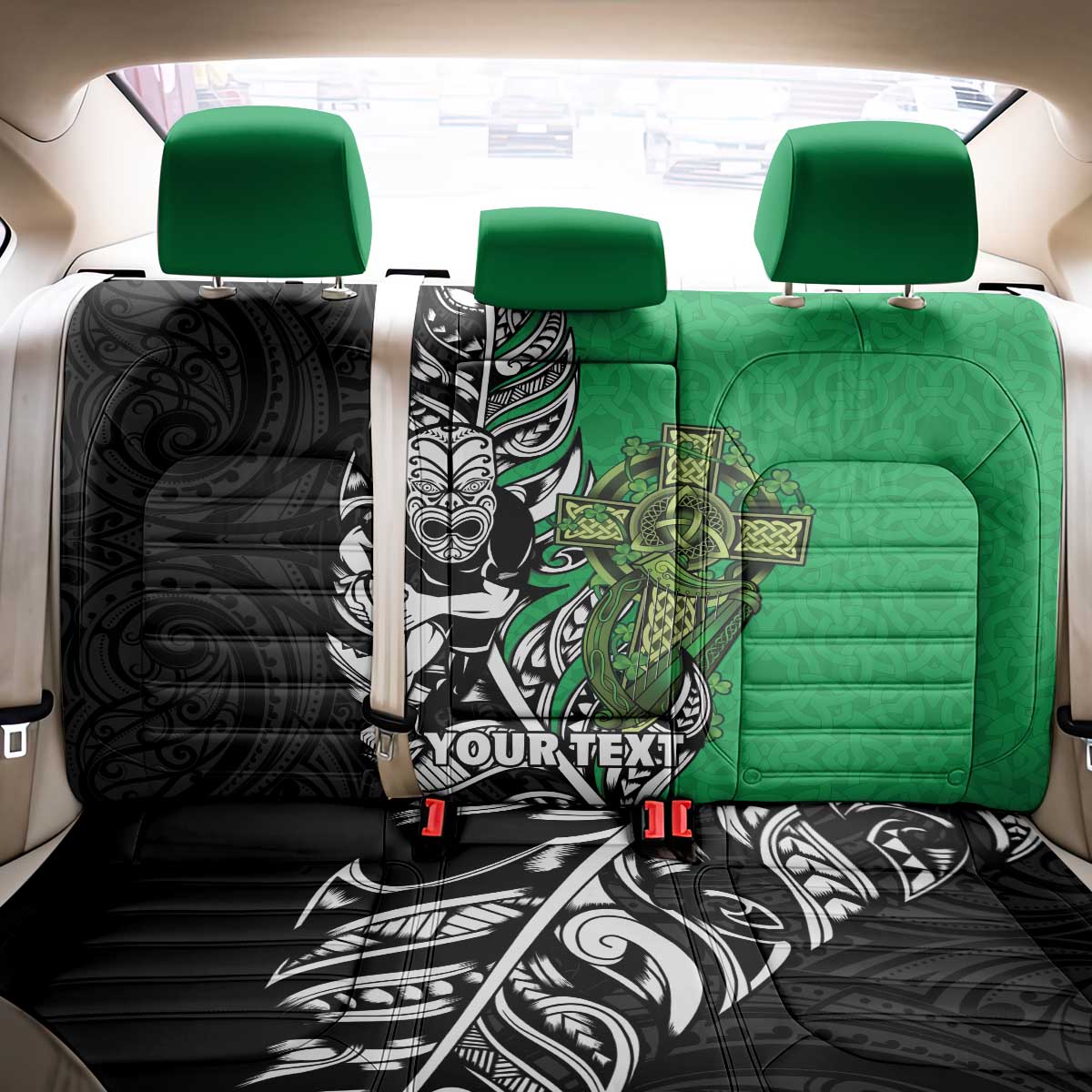 New Zealand and Ireland Rugby Custom Back Car Seat Cover Maori Tiki Fern Irish Celtic Cross - Aussie Hoodie