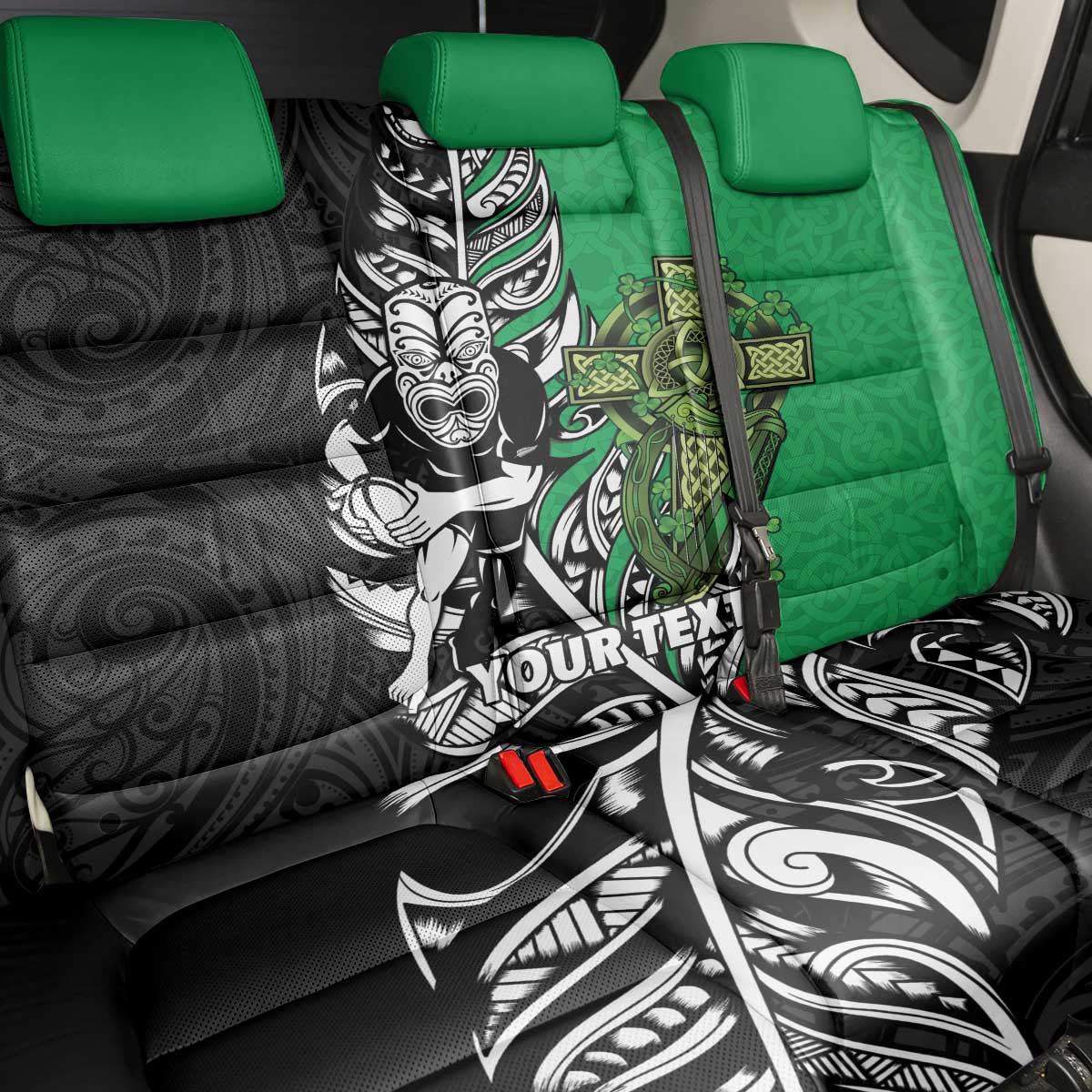 New Zealand and Ireland Rugby Custom Back Car Seat Cover Maori Tiki Fern Irish Celtic Cross - Aussie Hoodie