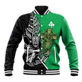 New Zealand and Ireland Rugby Custom Baseball Jacket Maori Tiki Fern Irish Celtic Cross - Aussie Hoodie