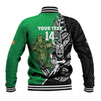 New Zealand and Ireland Rugby Custom Baseball Jacket Maori Tiki Fern Irish Celtic Cross - Aussie Hoodie