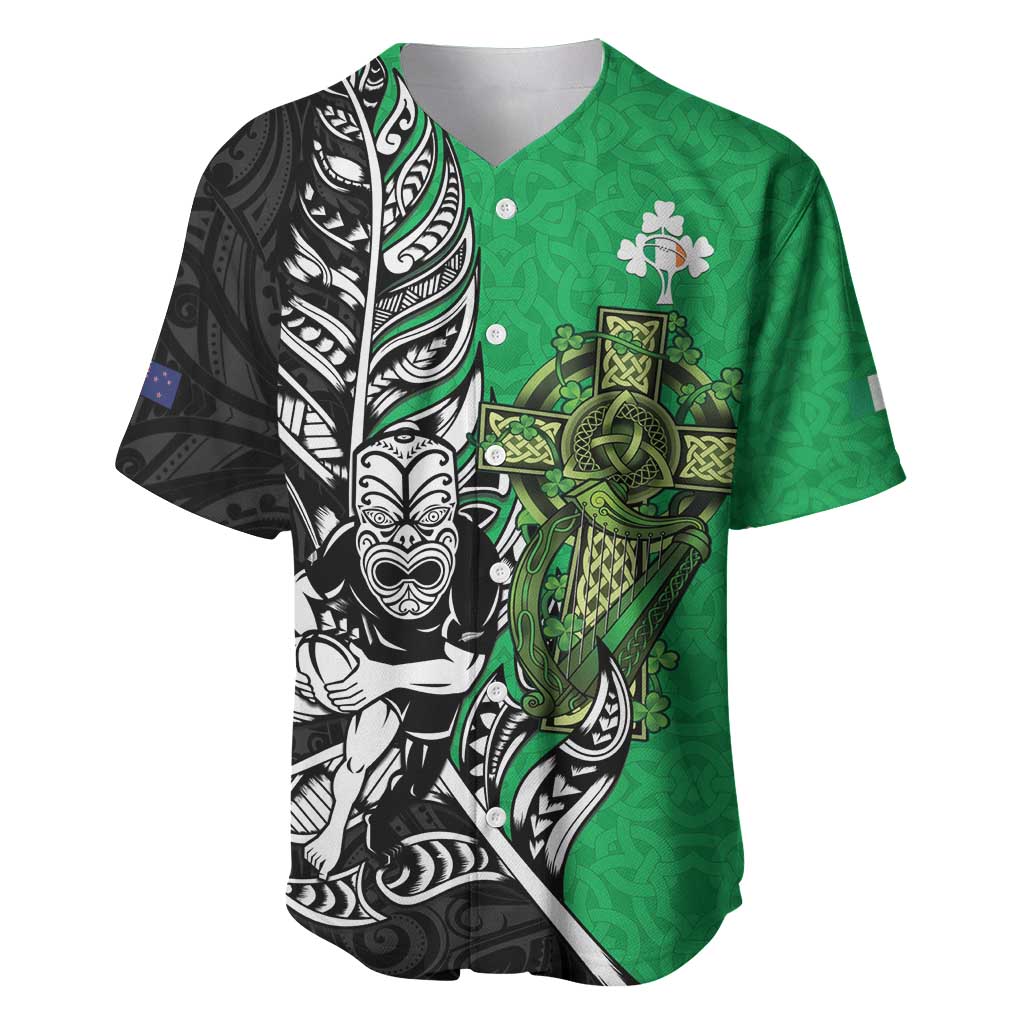 New Zealand and Ireland Rugby Custom Baseball Jersey Maori Tiki Fern Irish Celtic Cross - Aussie Hoodie