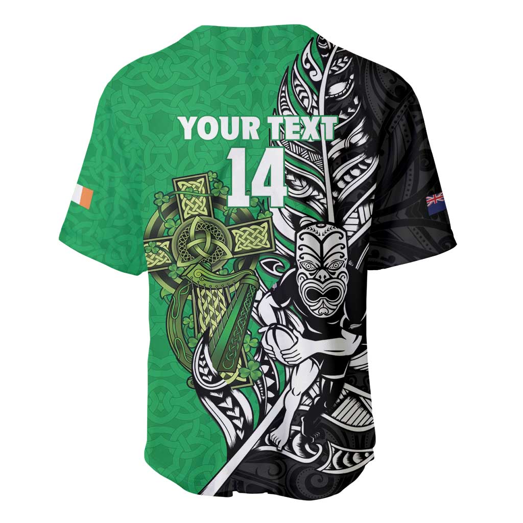 New Zealand and Ireland Rugby Custom Baseball Jersey Maori Tiki Fern Irish Celtic Cross - Aussie Hoodie