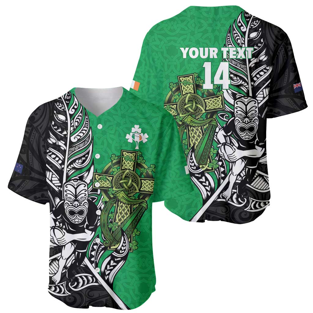 New Zealand and Ireland Rugby Custom Baseball Jersey Maori Tiki Fern Irish Celtic Cross - Aussie Hoodie