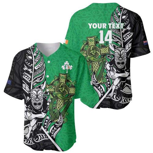 New Zealand and Ireland Rugby Custom Baseball Jersey Maori Tiki Fern Irish Celtic Cross - Aussie Hoodie